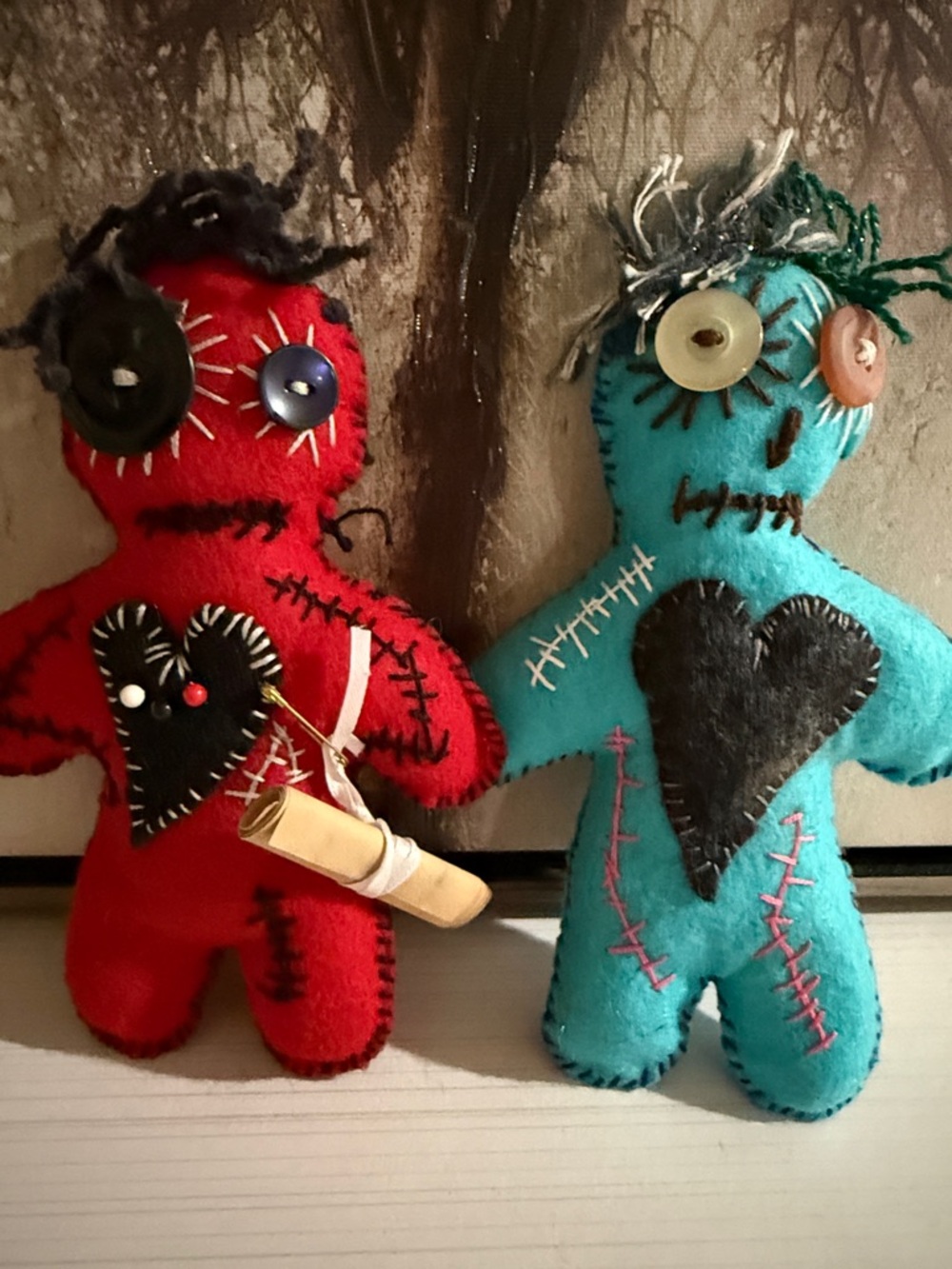 handmade felt voodoo doll, for unique decor, gifts, or positivity charms.